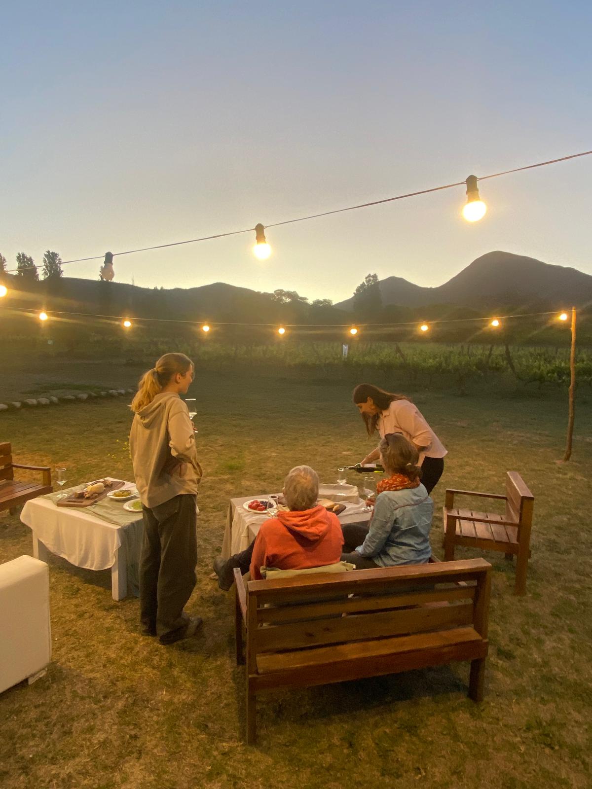 Visitantes disfrutando del viñedo en Finca Concepción